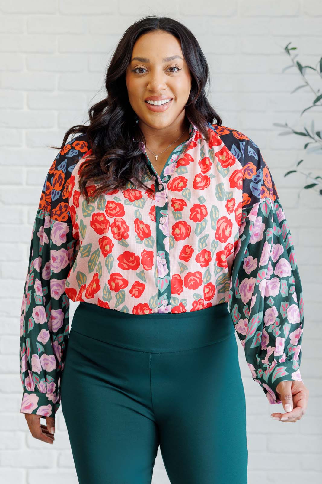 Presupposed Ideas Mixed Print Button Up Blouse - Southern Divas Boutique