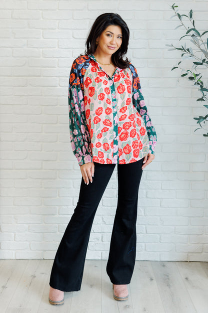 Presupposed Ideas Mixed Print Button Up Blouse - Southern Divas Boutique