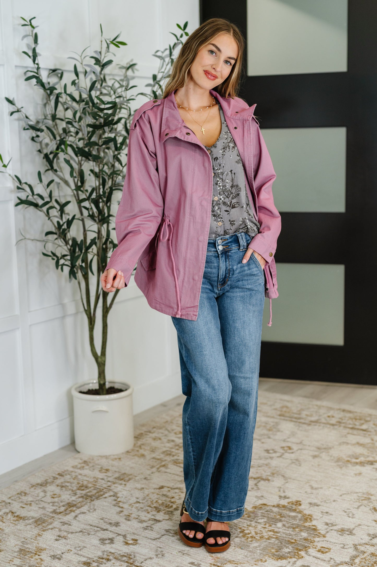 Puddle Jumper Full Front Zip Up Jacket in Mauve - Southern Divas Boutique