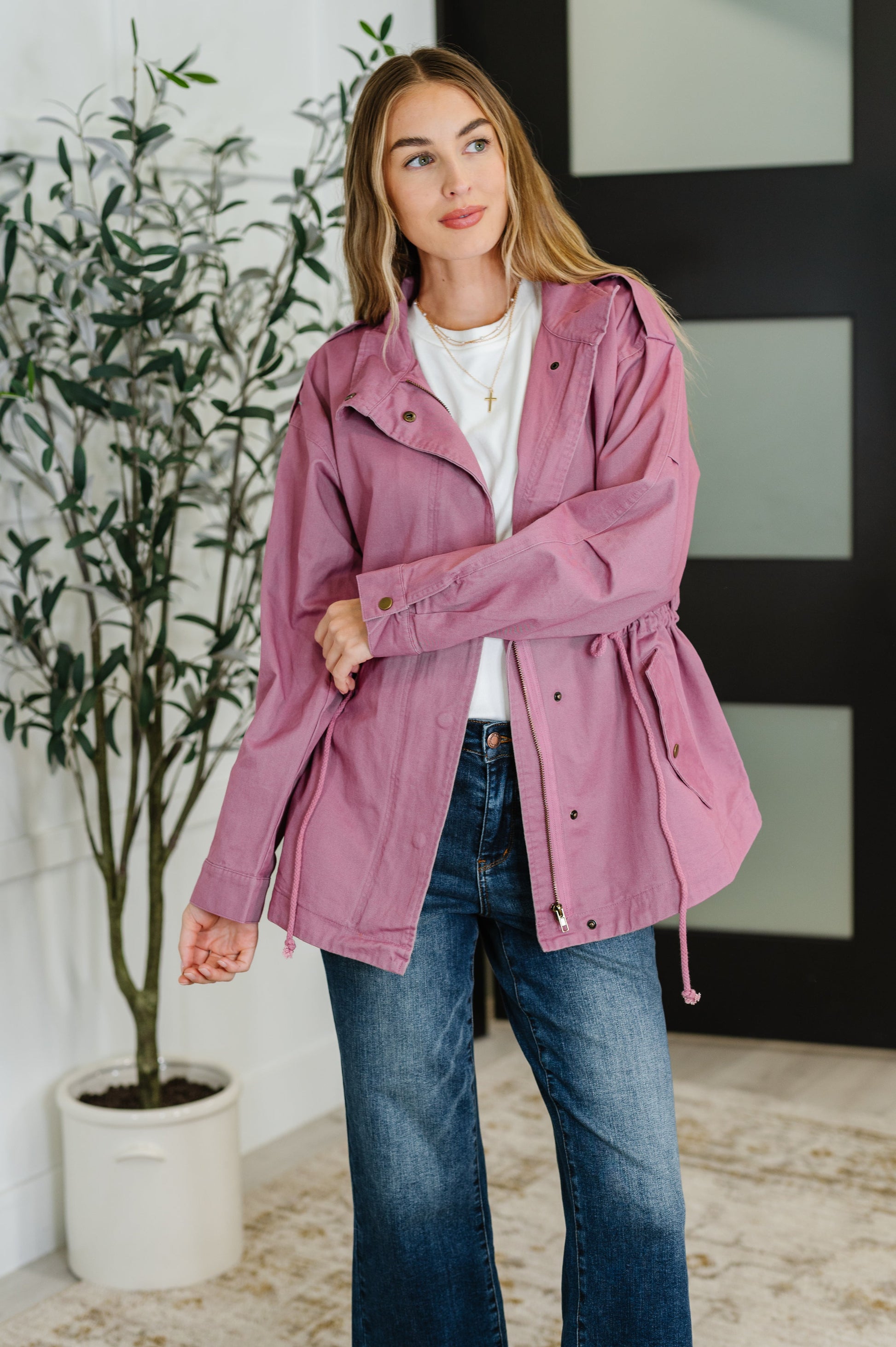 Puddle Jumper Full Front Zip Up Jacket in Mauve - Southern Divas Boutique