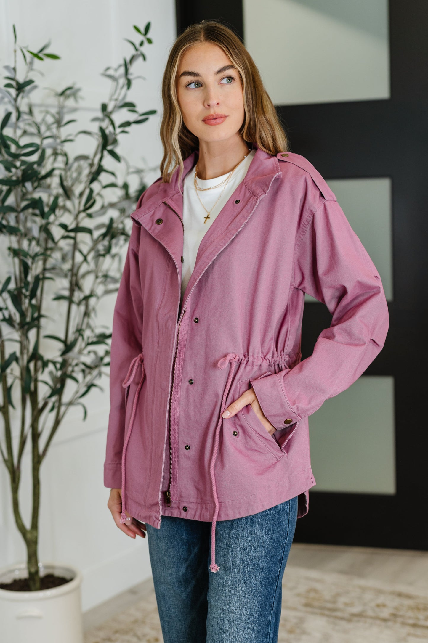 Puddle Jumper Full Front Zip Up Jacket in Mauve - Southern Divas Boutique