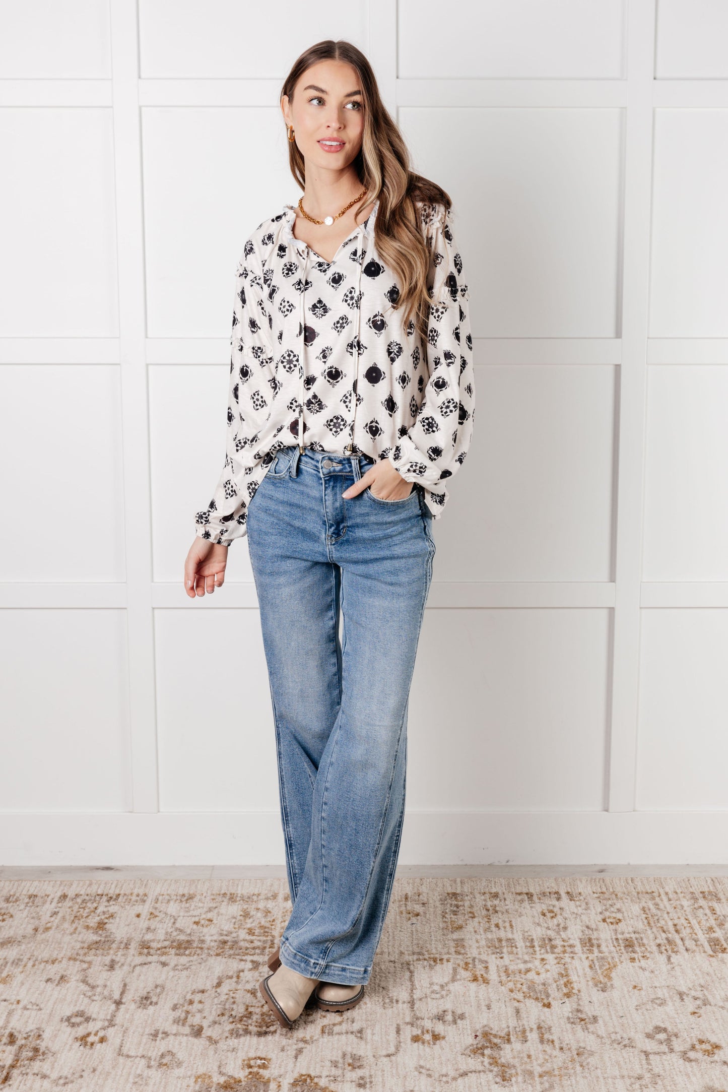 Quick Follow Up Floral Tile Blouse - Southern Divas Boutique