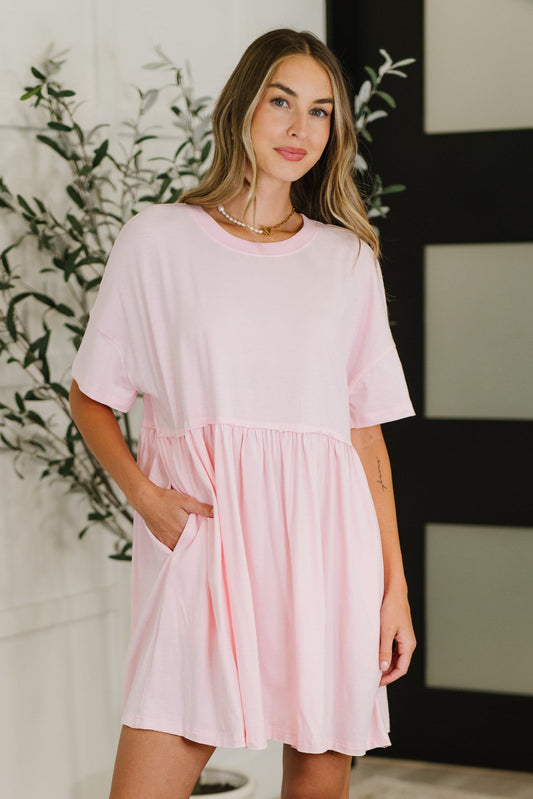 PREORDER: Relaxed Drop Shoulder Dress in Light Pink - Southern Divas Boutique