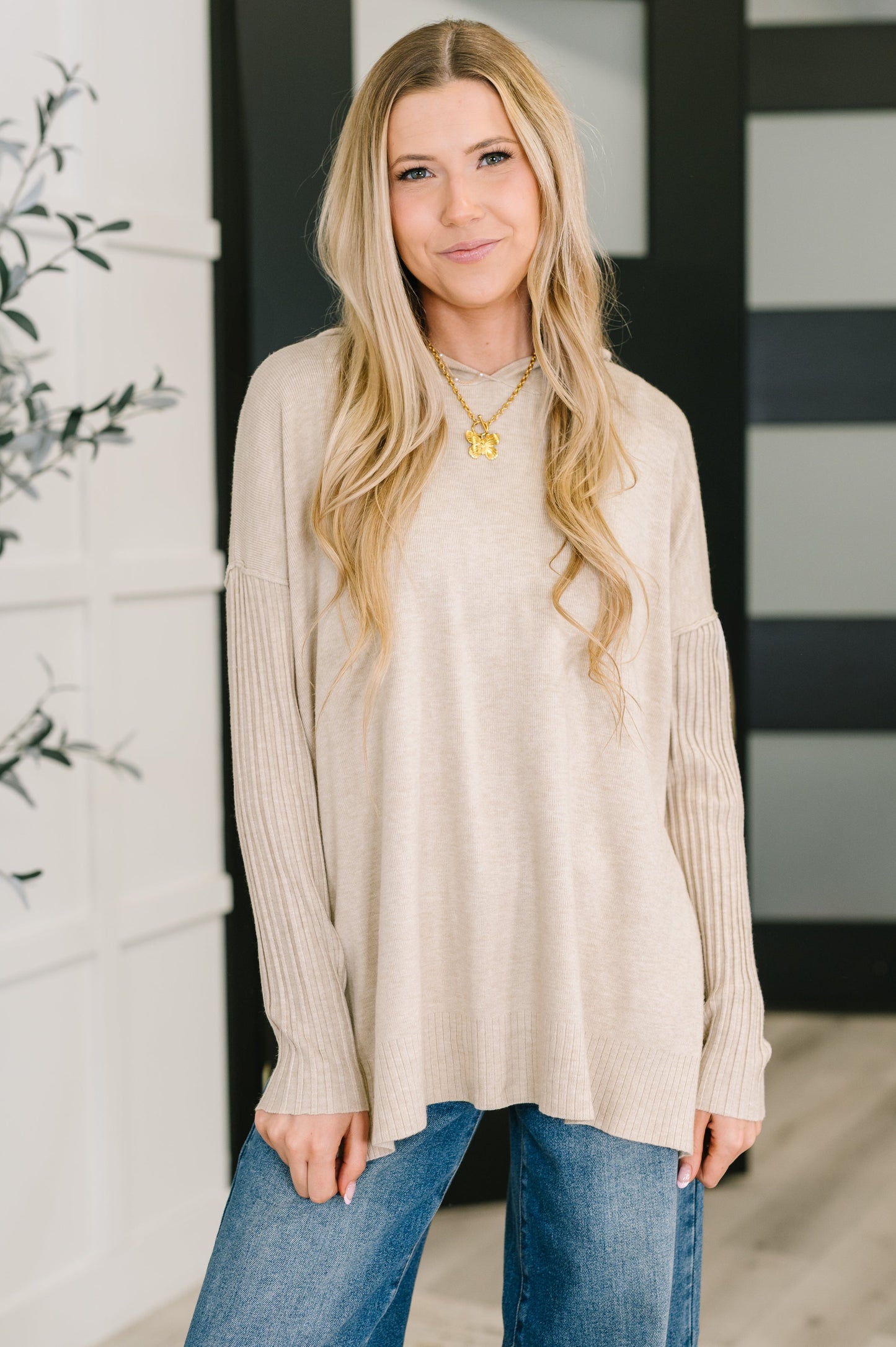 Running Late Hooded Long Sleeve in Beige - Southern Divas Boutique
