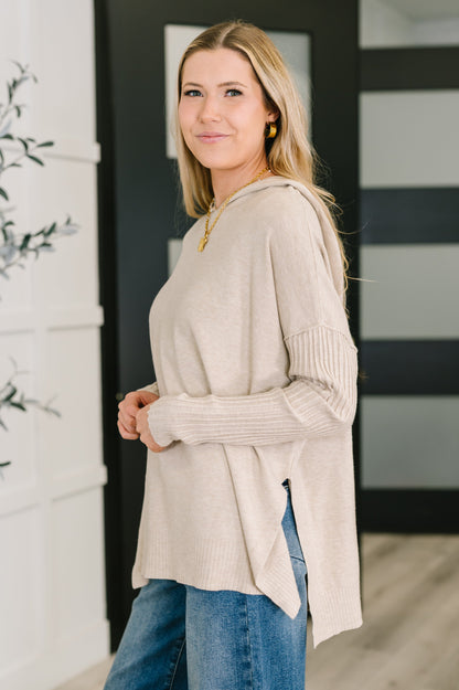 Running Late Hooded Long Sleeve in Beige - Southern Divas Boutique