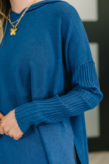 Running Late Hooded Long Sleeve in Light Navy - Southern Divas Boutique