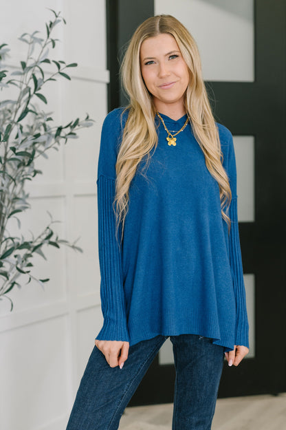 Running Late Hooded Long Sleeve in Light Navy - Southern Divas Boutique