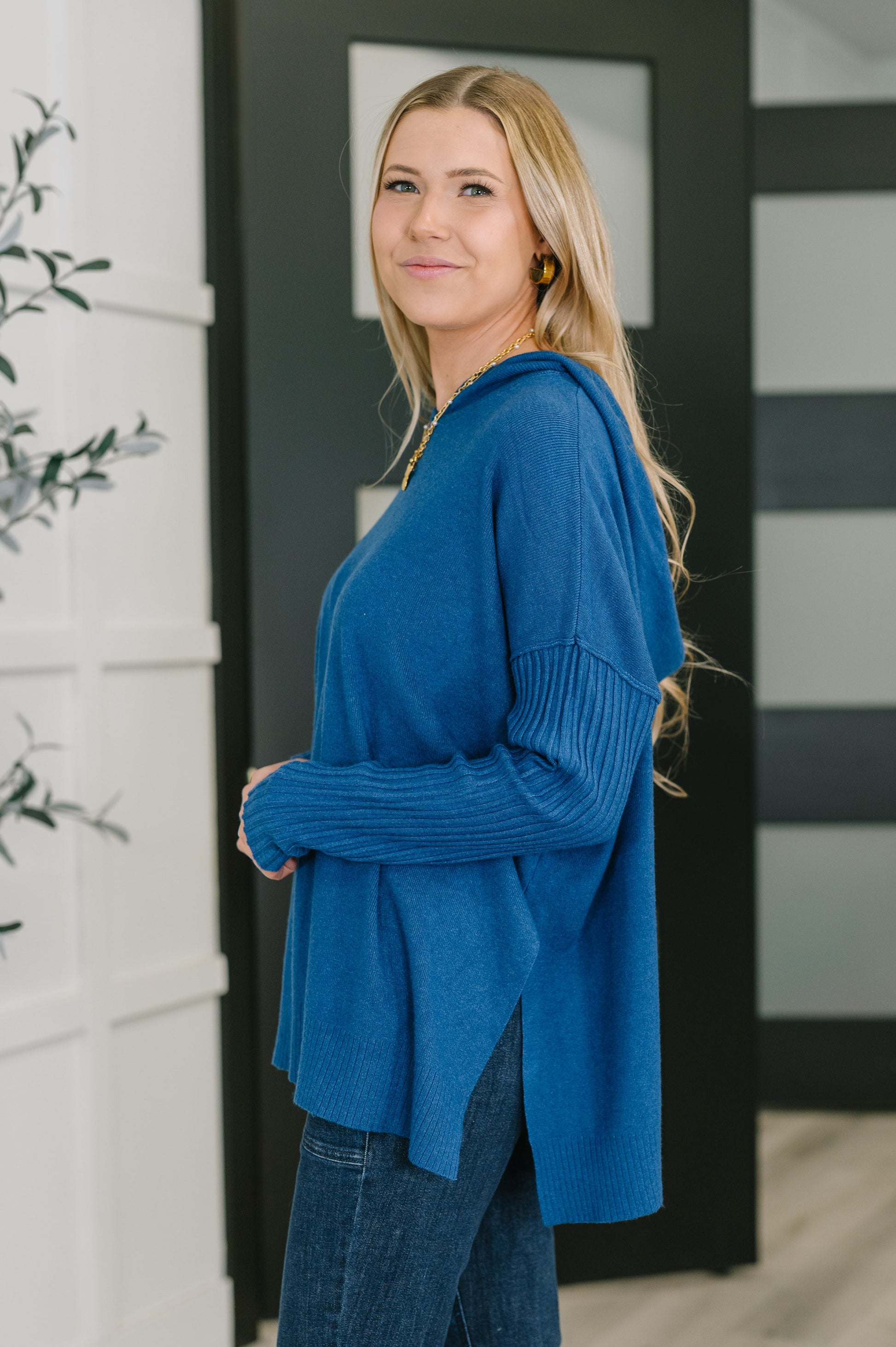 Running Late Hooded Long Sleeve in Light Navy - Southern Divas Boutique