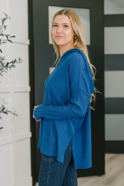 Running Late Hooded Long Sleeve in Light Navy - Southern Divas Boutique