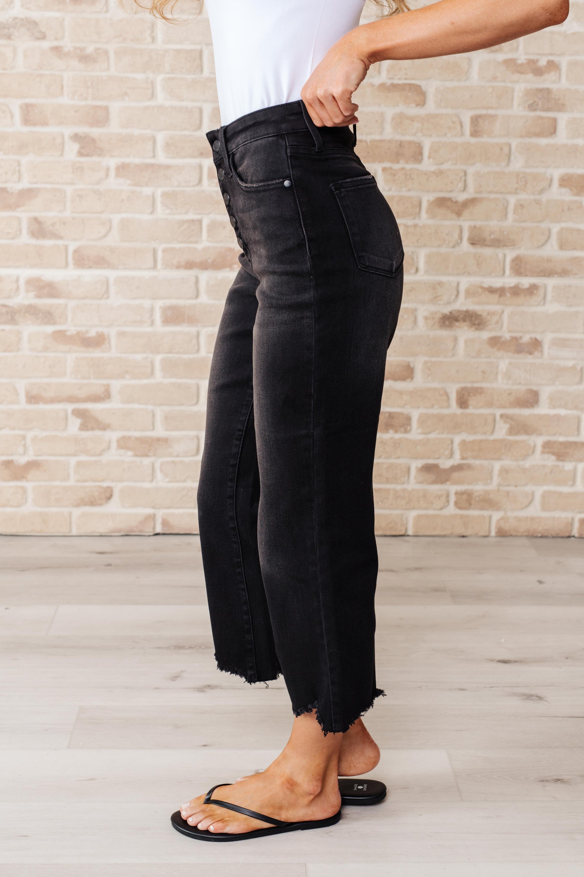 Ryan High Rise Button Fly Wide Leg Crop Jeans - Southern Divas Boutique
