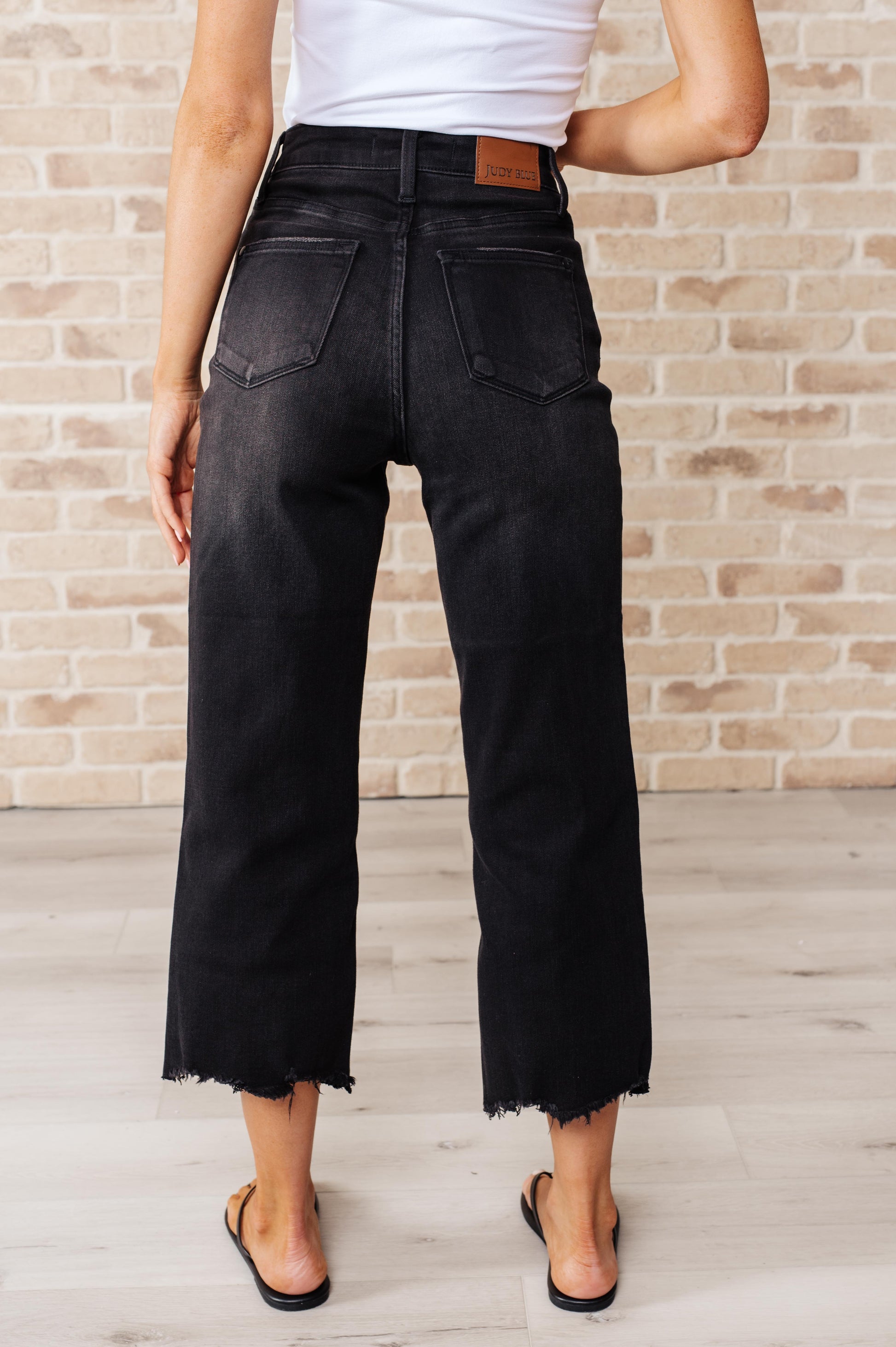 Ryan High Rise Button Fly Wide Leg Crop Jeans - Southern Divas Boutique