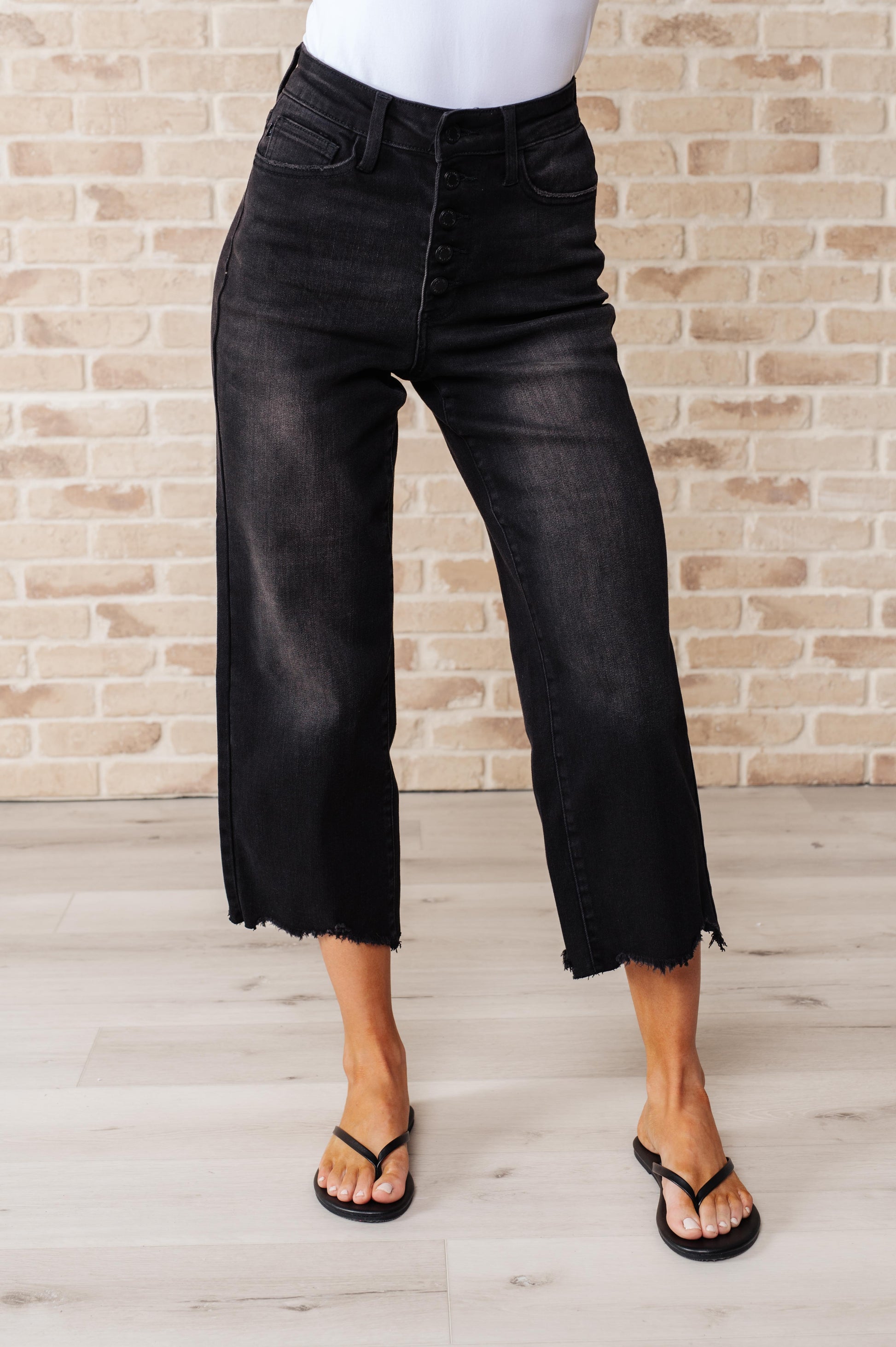 Ryan High Rise Button Fly Wide Leg Crop Jeans - Southern Divas Boutique