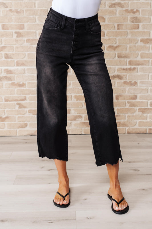 Ryan High Rise Button Fly Wide Leg Crop Jeans - Southern Divas Boutique