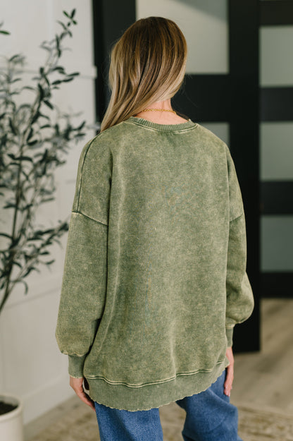 Safe and Secure Mineral Wash Pullover in Light Olive - Southern Divas Boutique