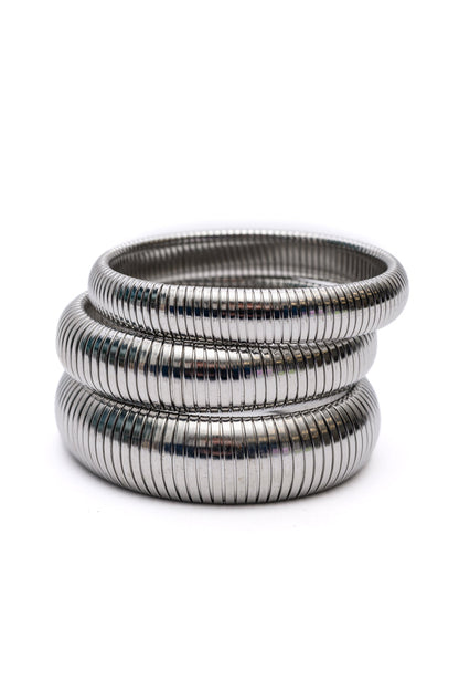 Sassy but Classy Ribbed Bangles in Silver Set of 3 - Southern Divas Boutique
