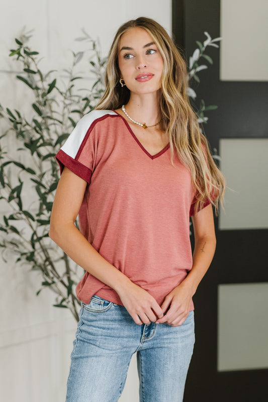 Sew Into You V-Neck Top in Light Rust - Southern Divas Boutique
