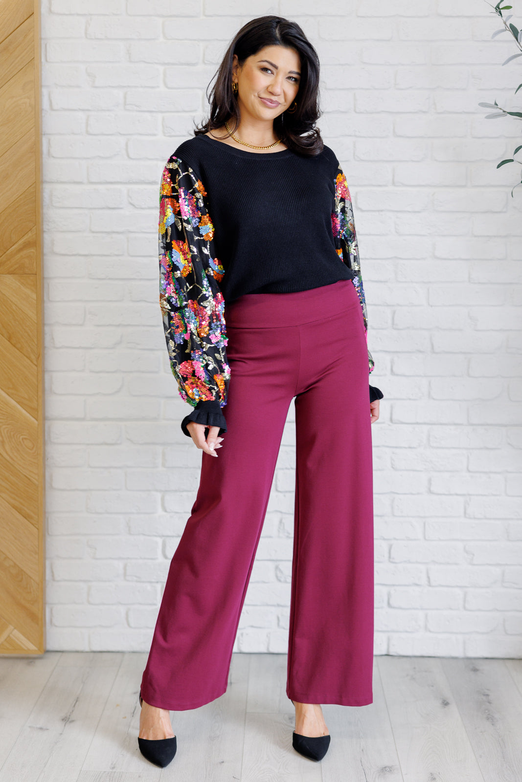 She is the Party Floral Sequins Mesh Sleeve Top - Southern Divas Boutique