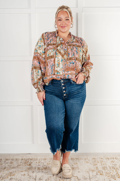 Show and Tell Mixed Print Peasant Blouse - Southern Divas Boutique