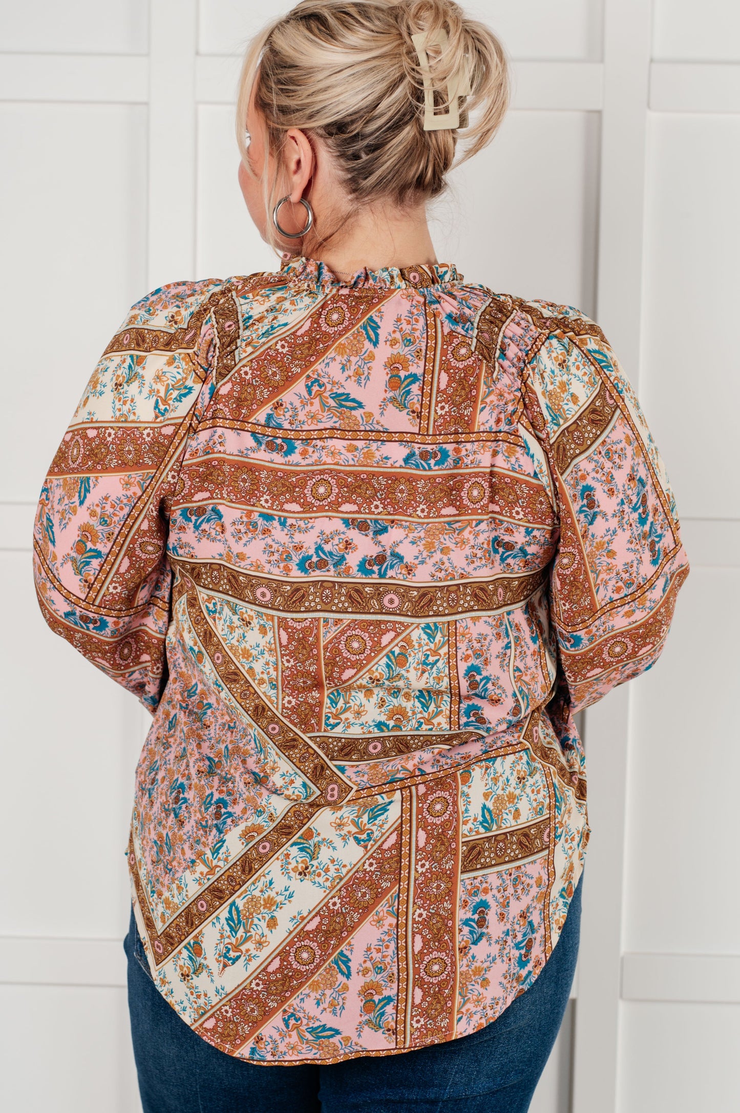 Show and Tell Mixed Print Peasant Blouse - Southern Divas Boutique