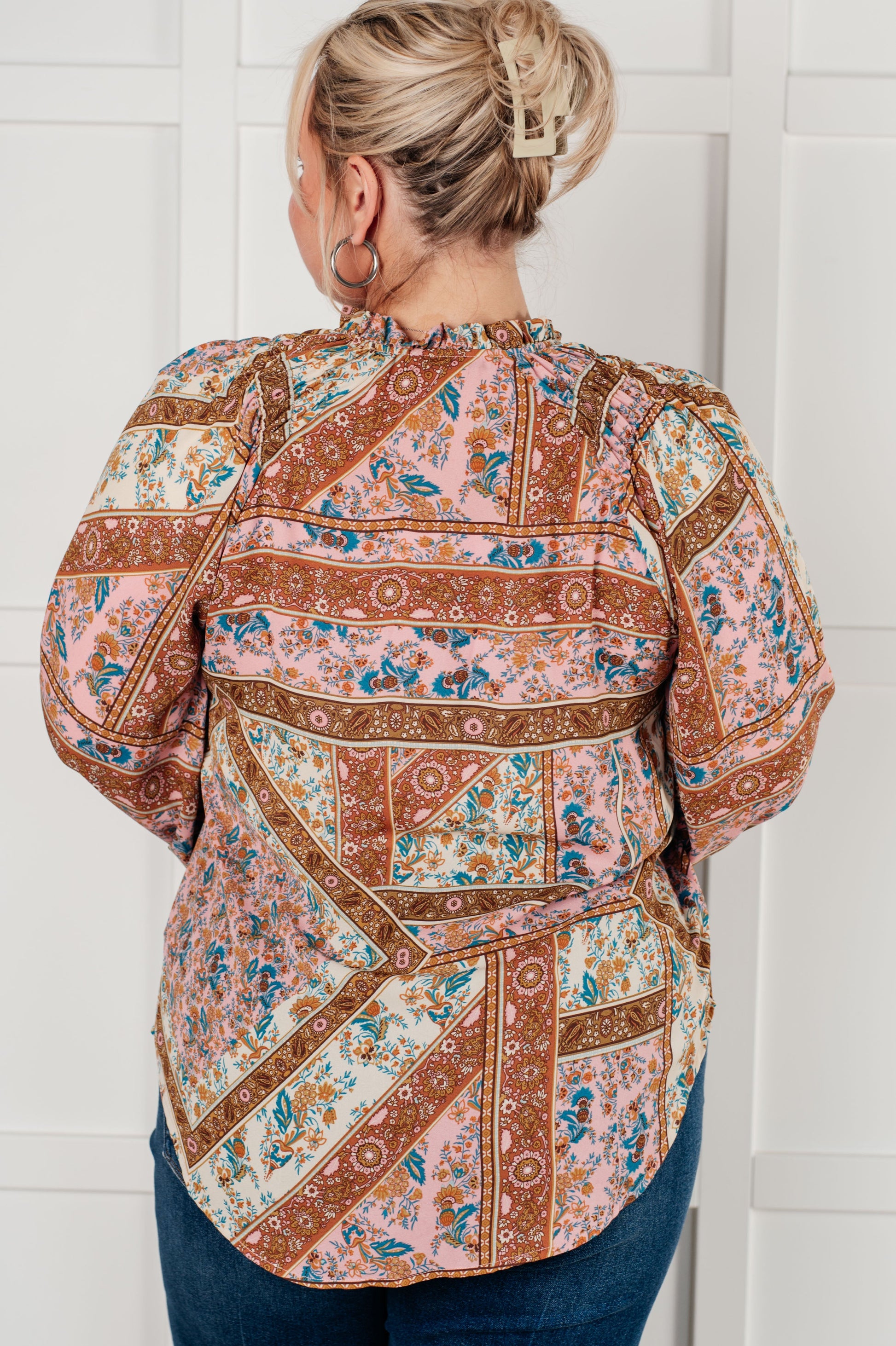 Show and Tell Mixed Print Peasant Blouse - Southern Divas Boutique
