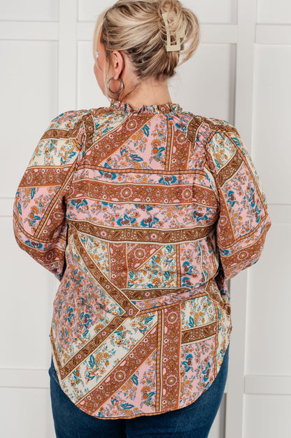 Show and Tell Mixed Print Peasant Blouse - Southern Divas Boutique