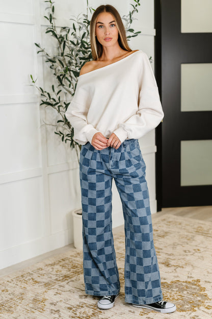 Side Hustle Off Shoulder Long Sleeve Top in Bone - Southern Divas Boutique