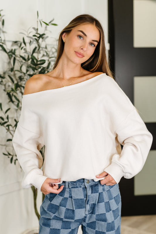Side Hustle Off Shoulder Long Sleeve Top in Bone - Southern Divas Boutique