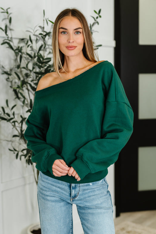 Side Hustle Off Shoulder Long Sleeve Top in Hunter Green - Southern Divas Boutique