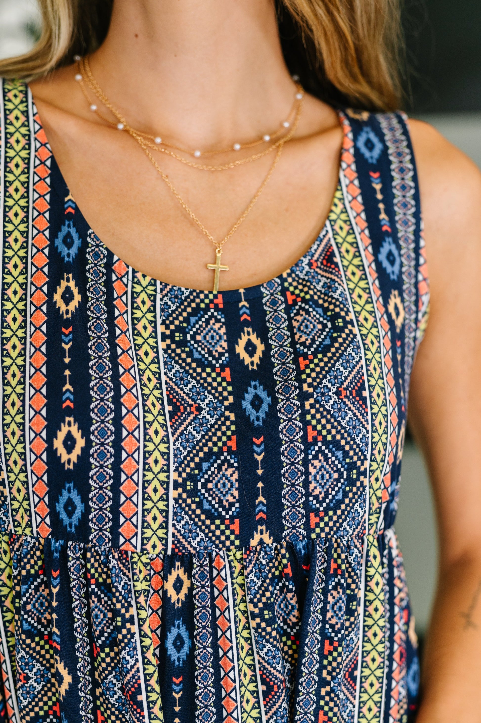 Sierra Spirit Gathered Tiered Dress in Navy - Southern Divas Boutique