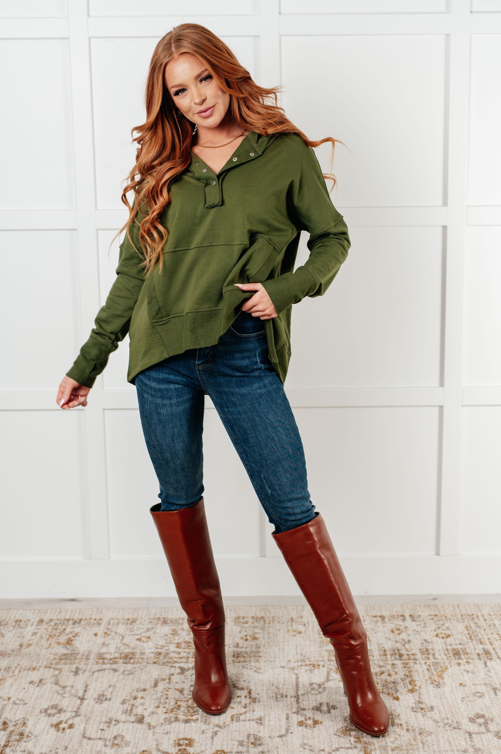 Simple Snug Snap Hooded Pullover - Southern Divas Boutique