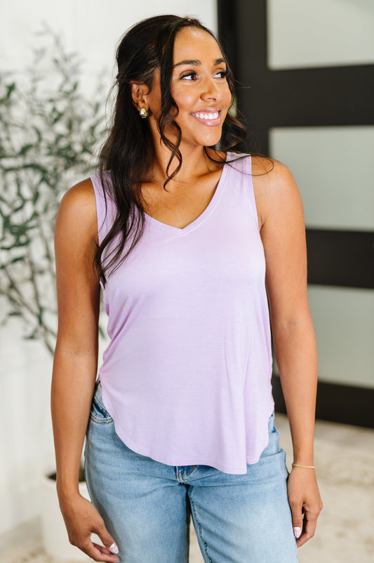 Simpler Times Basic V-Neck Tank in Lavender - Southern Divas Boutique