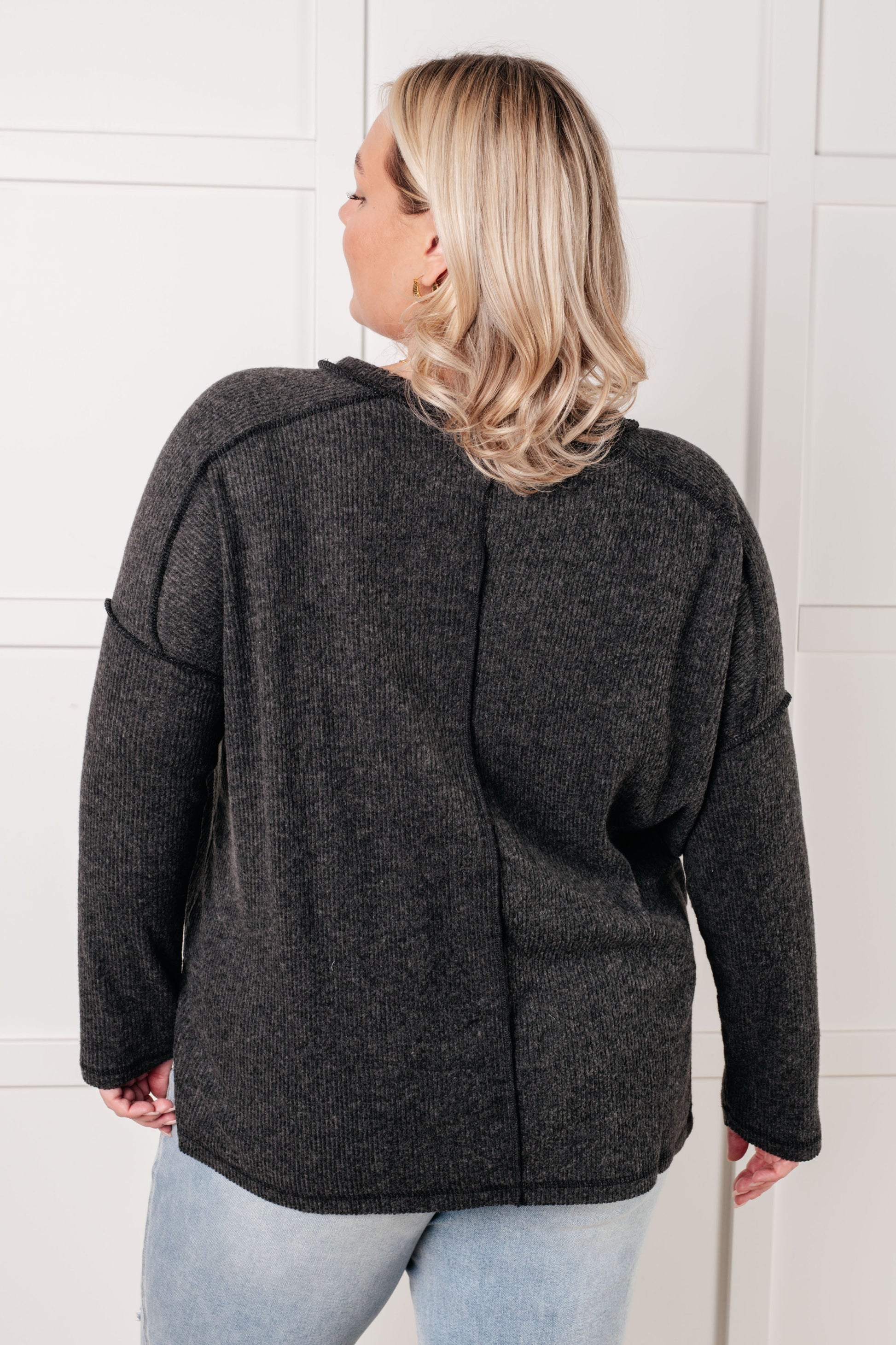 Simply Basic Ribbed Hacci Sweater in Black - Southern Divas Boutique