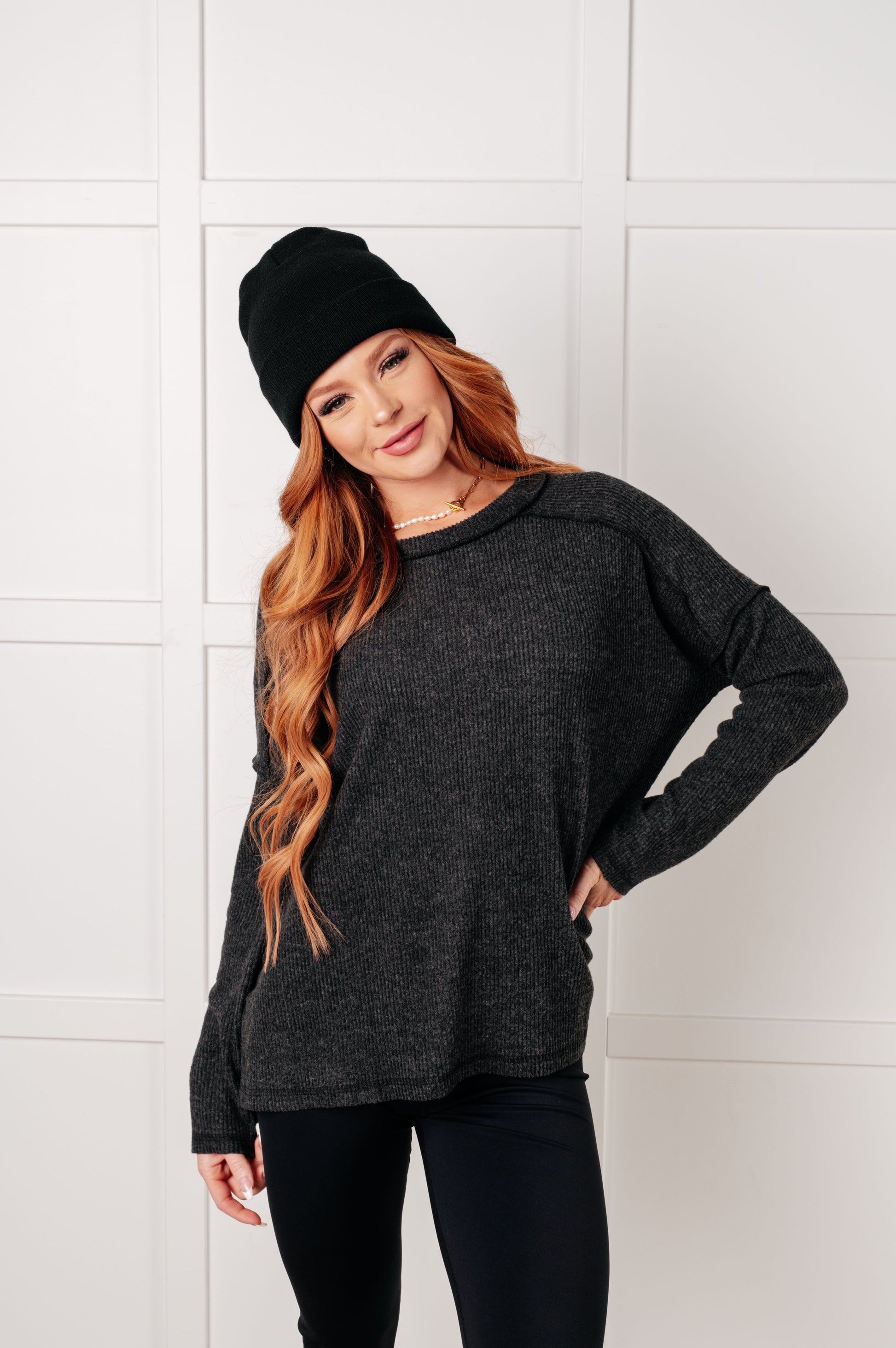 Simply Basic Ribbed Hacci Sweater in Black - Southern Divas Boutique