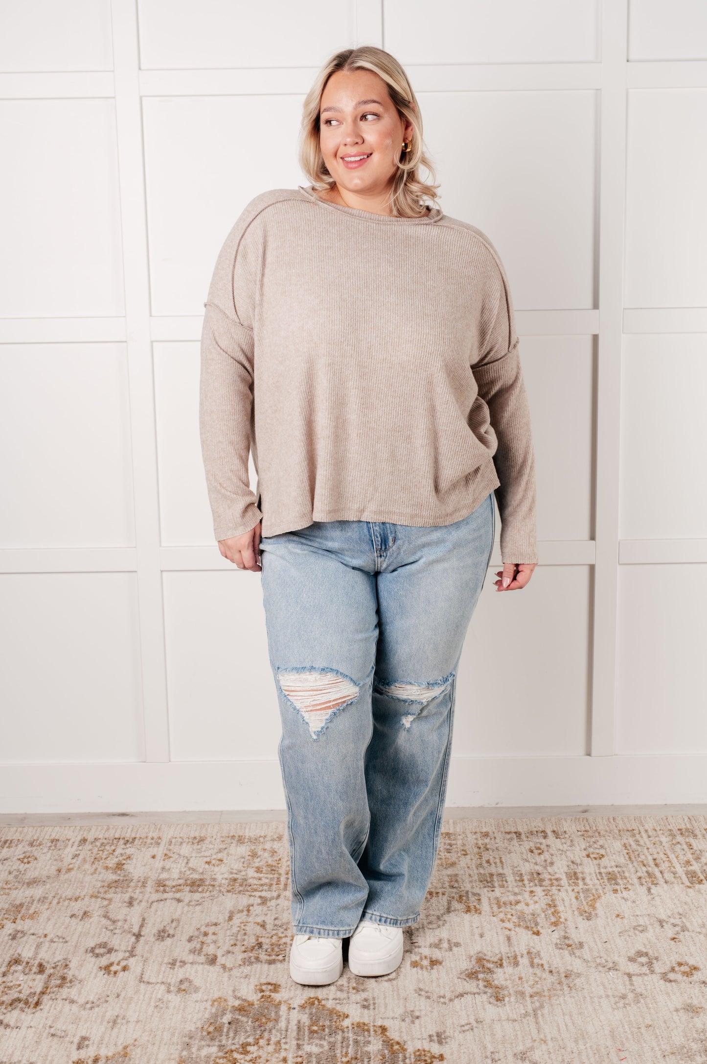 Simply Basic Ribbed Hacci Sweater in H Mocha - Southern Divas Boutique