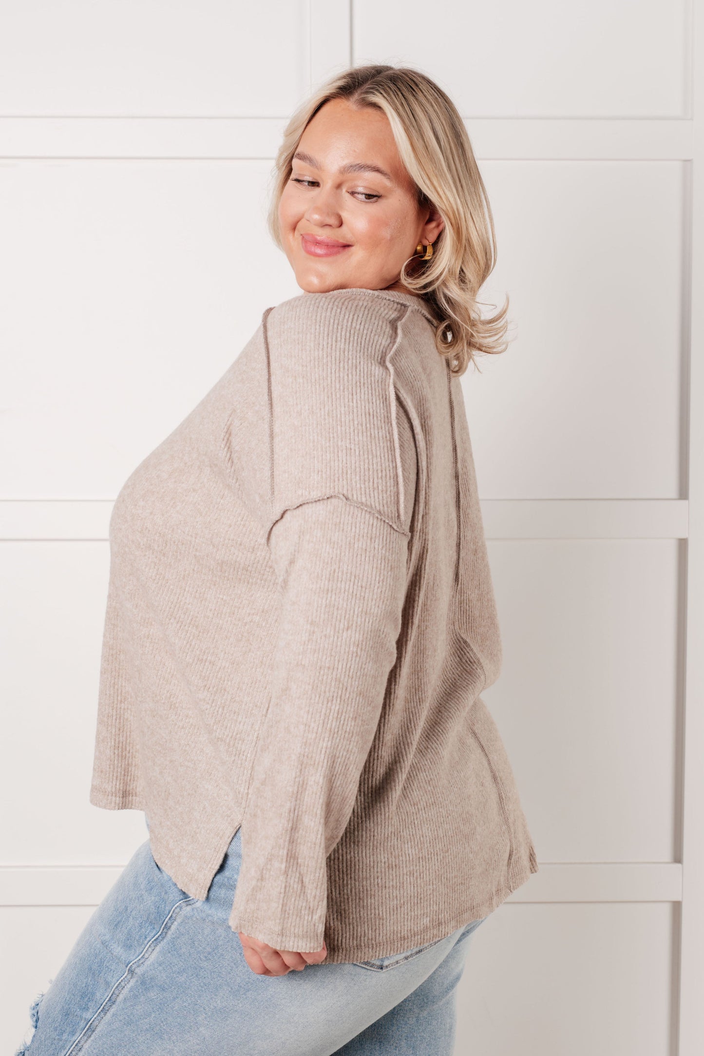 Simply Basic Ribbed Hacci Sweater in H Mocha - Southern Divas Boutique