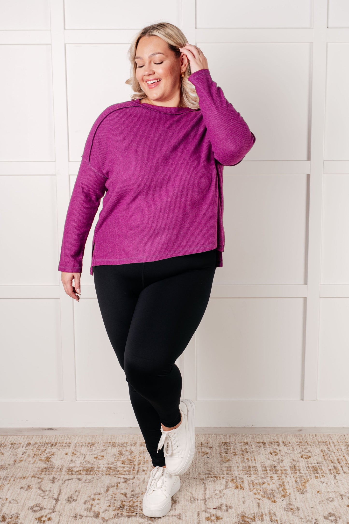 Simply Basic Ribbed Hacci Sweater in Light Plum - Southern Divas Boutique