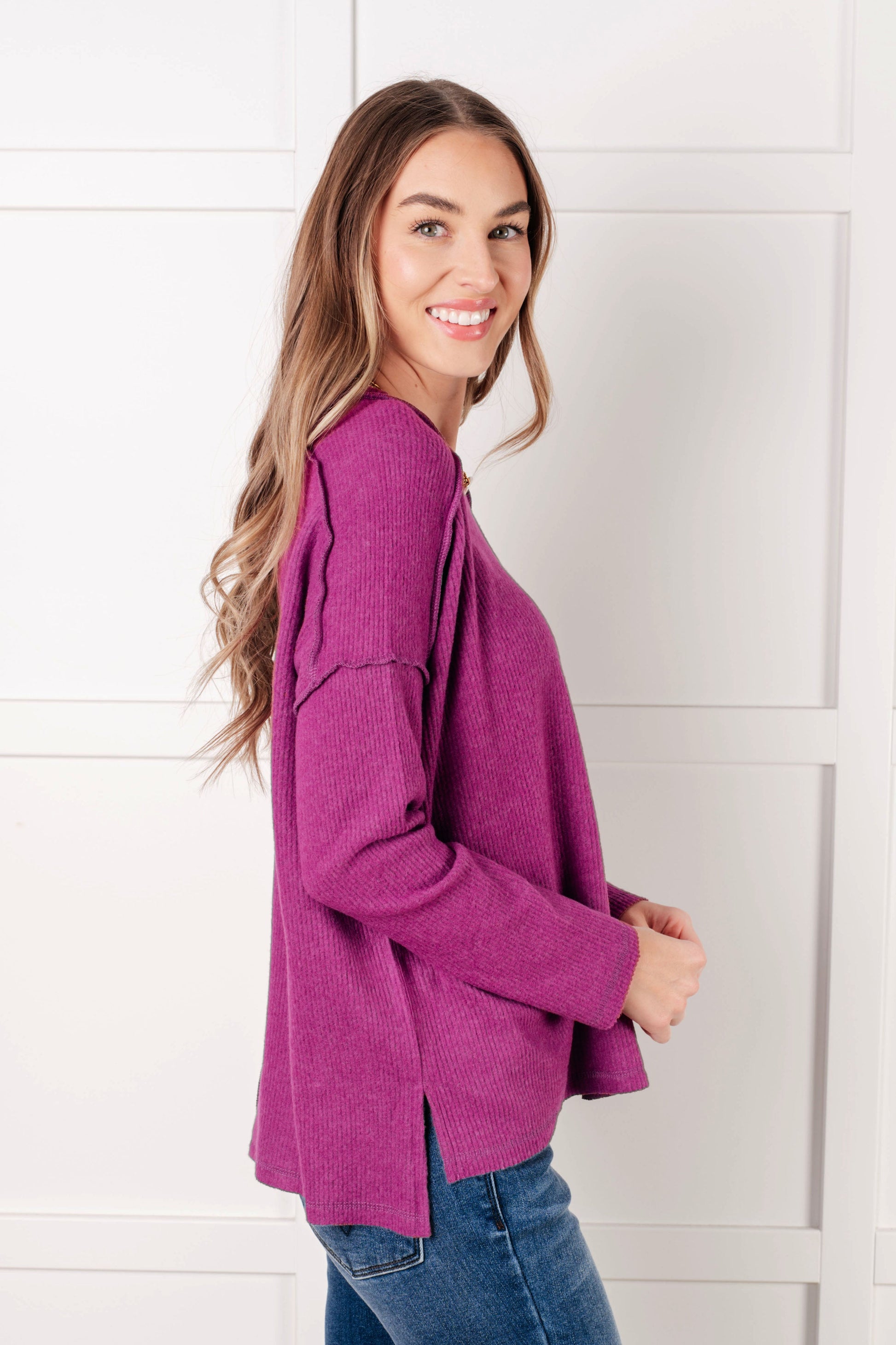 Simply Basic Ribbed Hacci Sweater in Light Plum - Southern Divas Boutique