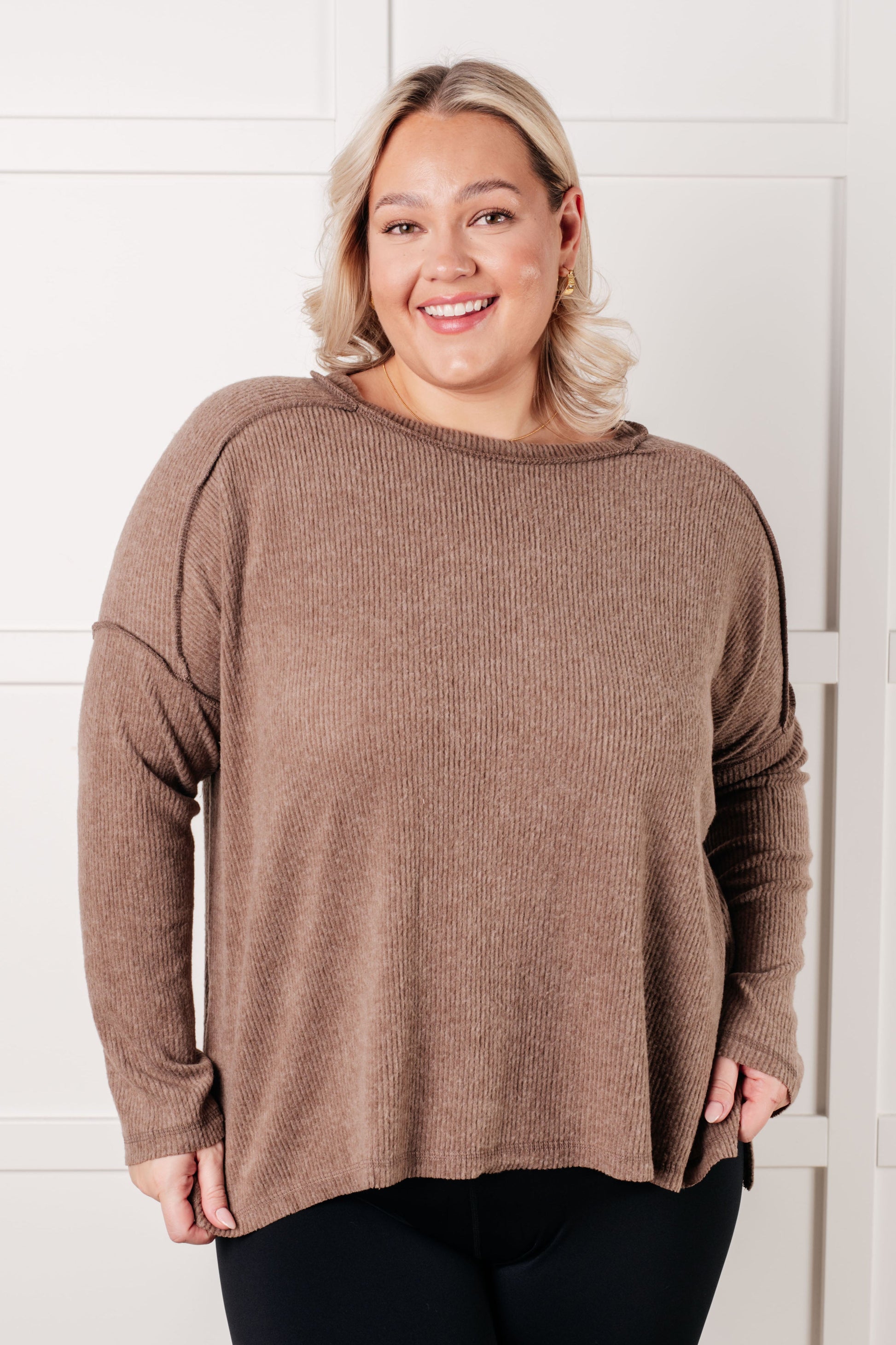 Simply Basic Ribbed Hacci Sweater in Mocha - Southern Divas Boutique