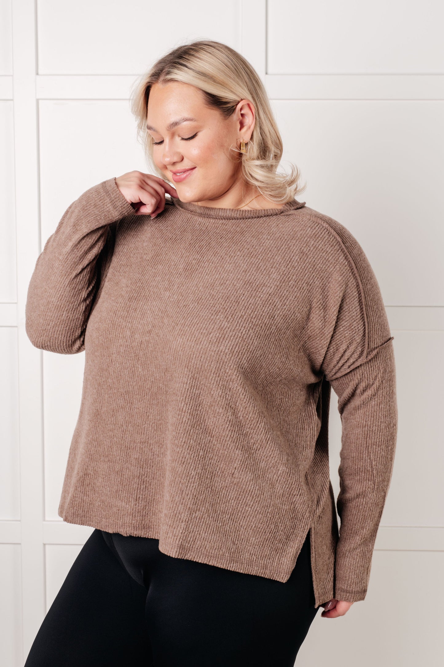 Simply Basic Ribbed Hacci Sweater in Mocha - Southern Divas Boutique