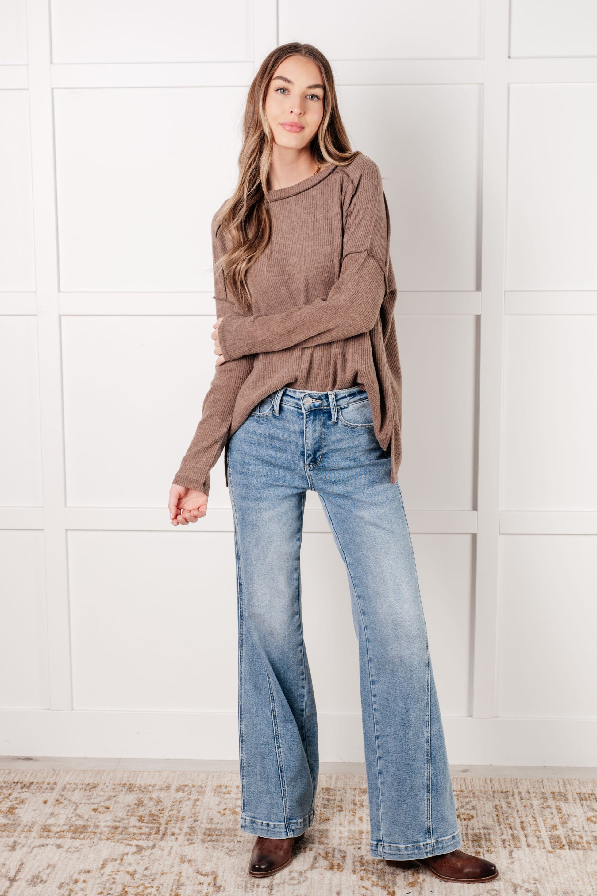 Simply Basic Ribbed Hacci Sweater in Mocha - Southern Divas Boutique