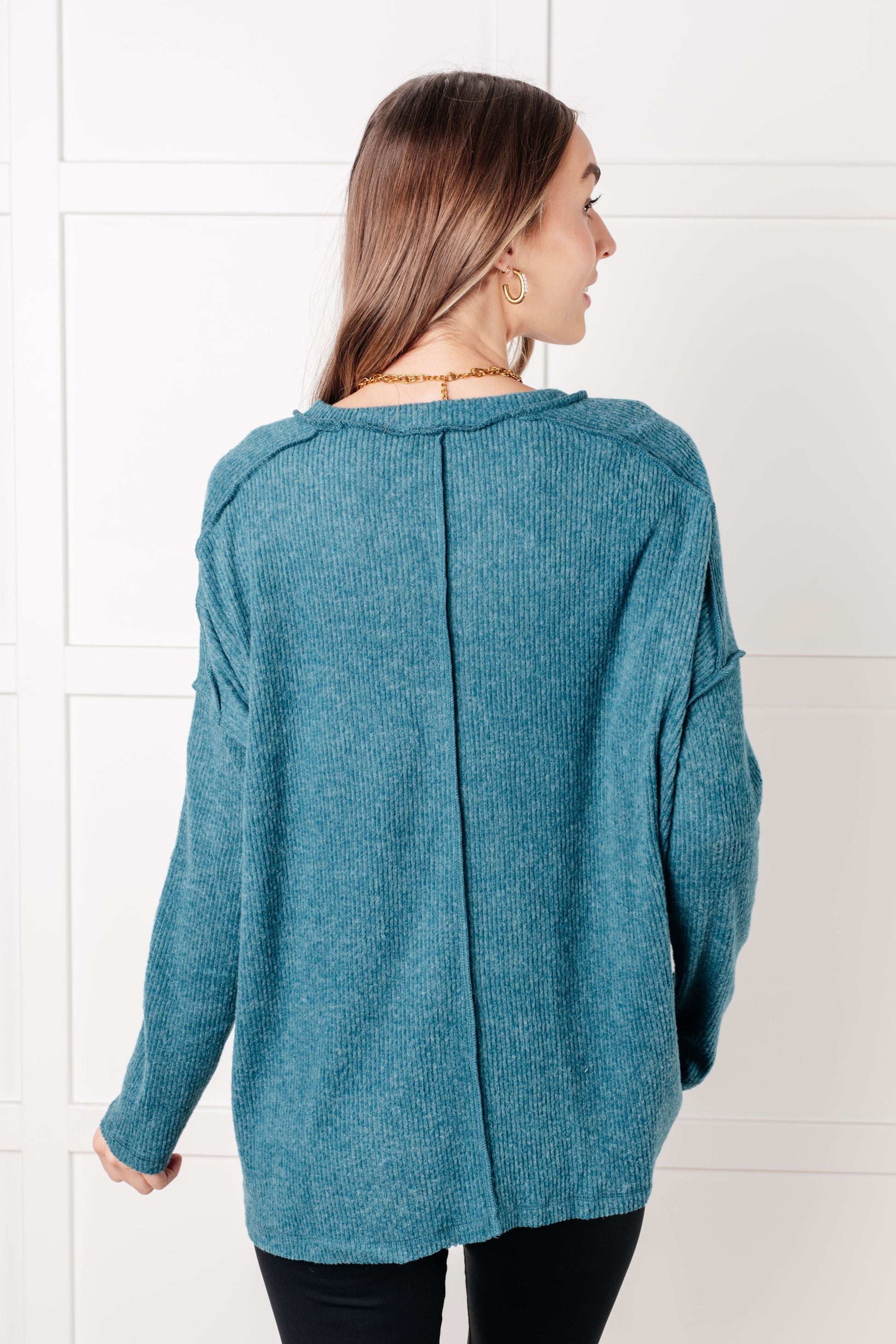 Simply Basic Ribbed Hacci Sweater in Teal - Southern Divas Boutique