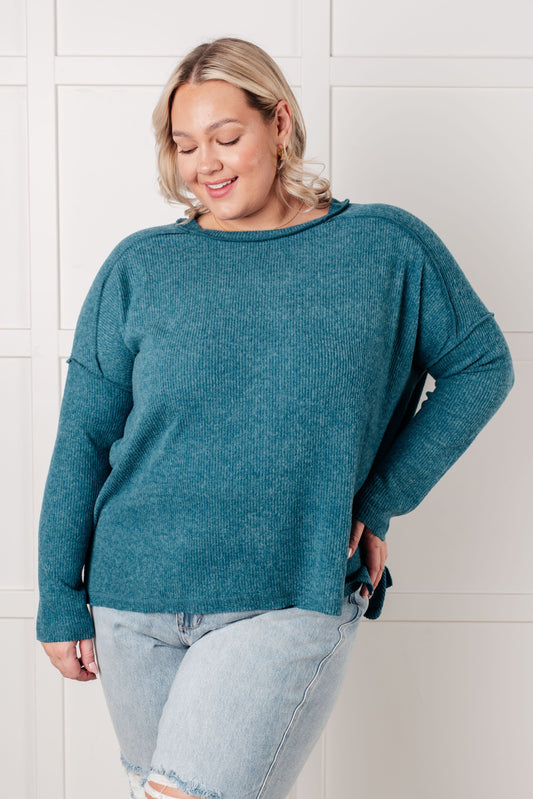 Simply Basic Ribbed Hacci Sweater in Teal - Southern Divas Boutique