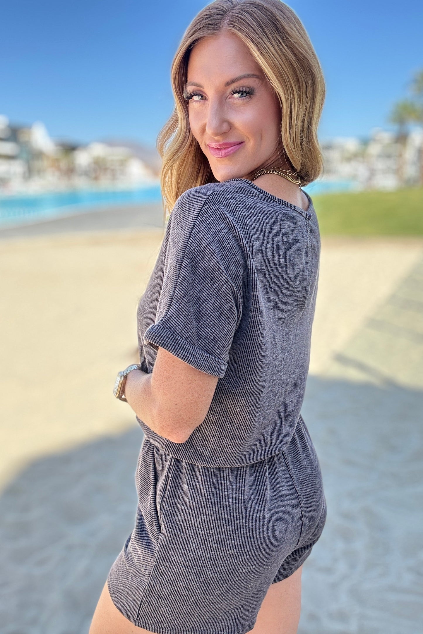 So Sure Short Sleeve Romper - Southern Divas Boutique