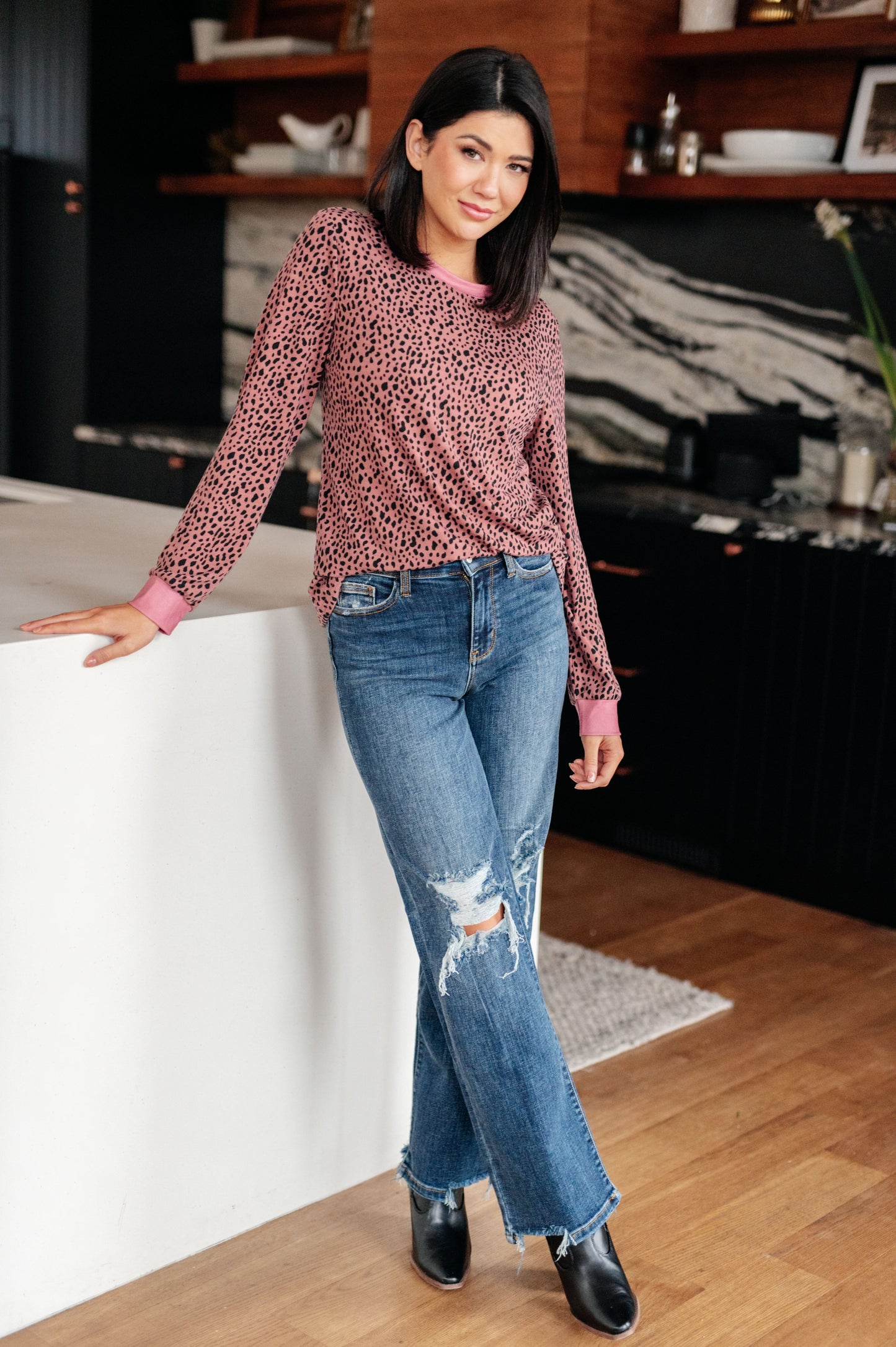 Spotted Around Town Long Sleeve Top - Southern Divas Boutique