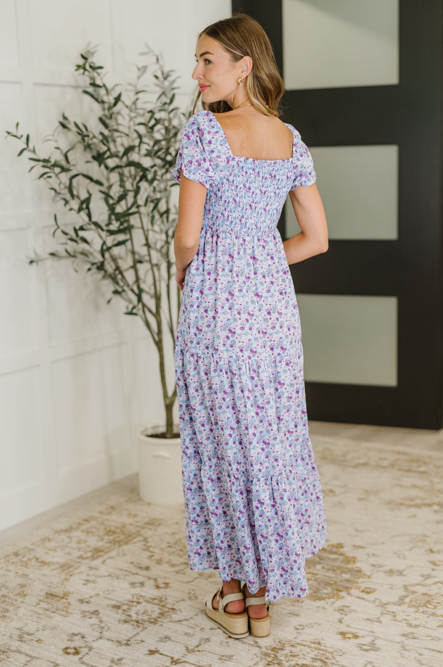 PREORDER: Square Neck Dress in Purple Floral - Southern Divas Boutique