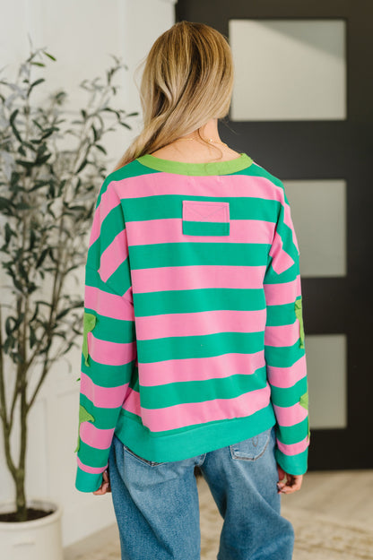 Stars On Stripes Patchwork Striped Sweatshirt - Southern Divas Boutique