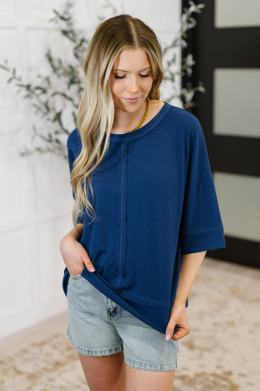Stay On Top Relaxed Tee in Light Navy - Southern Divas Boutique