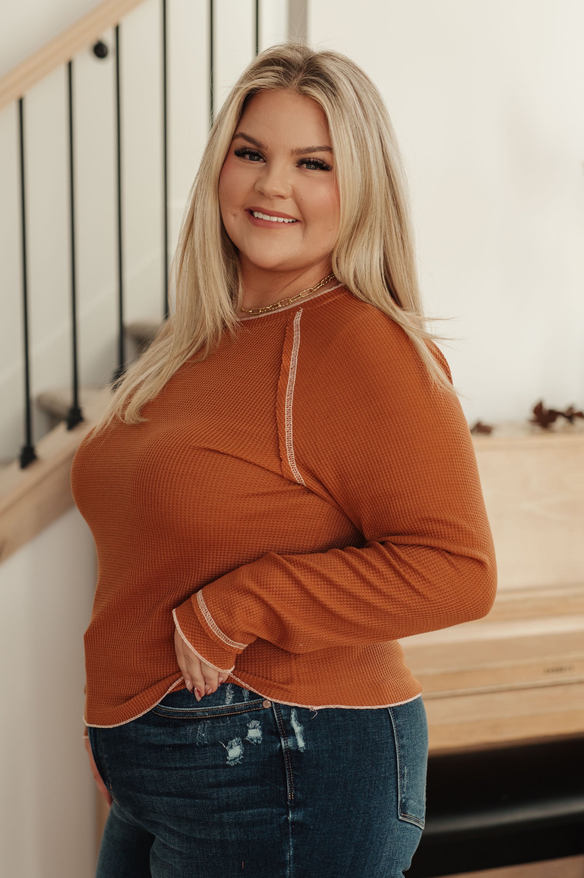 Stitch In Time Waffle Knit Top - Southern Divas Boutique