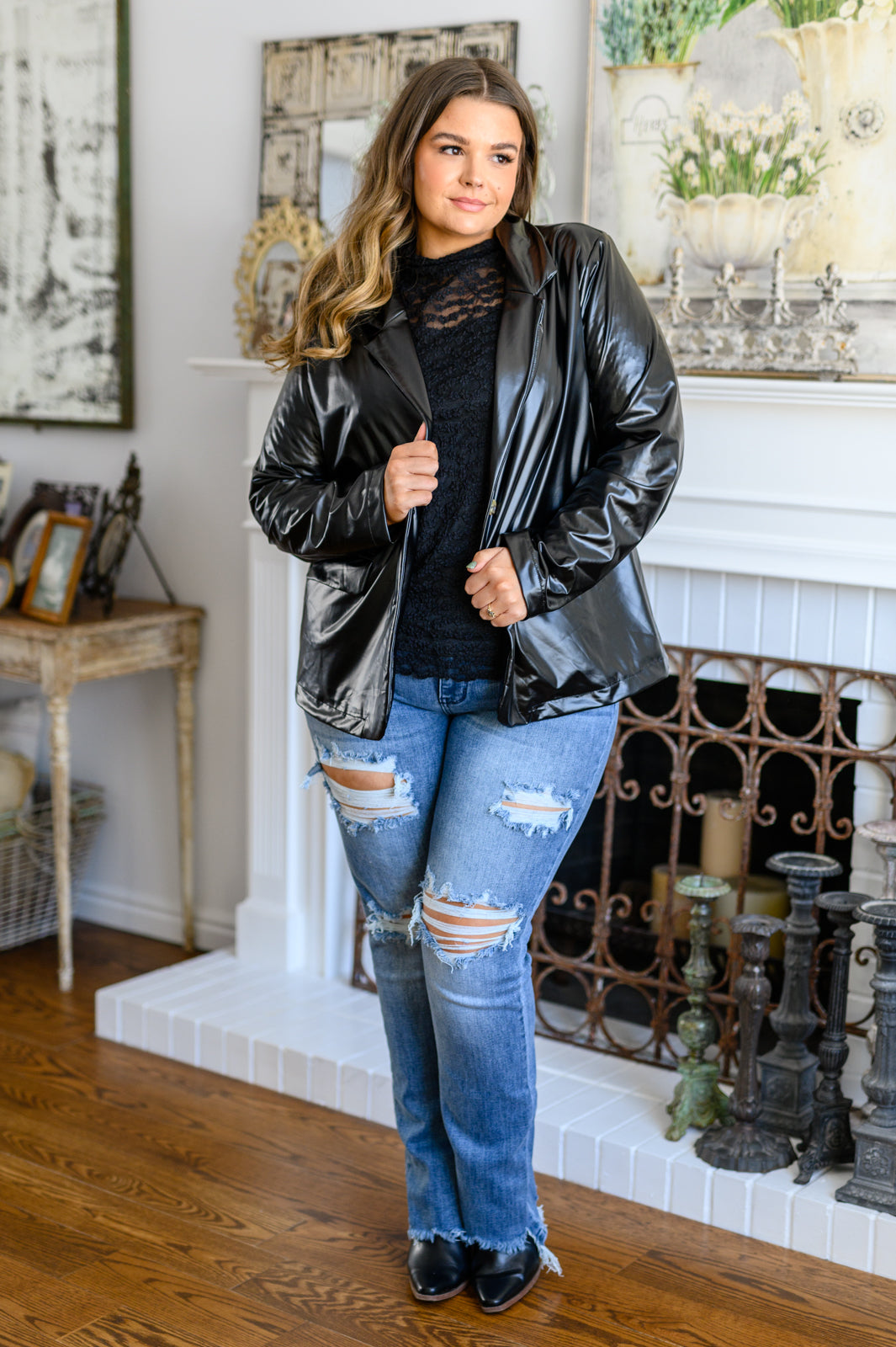 Streets of Dublin Faux Leather Blazer - Southern Divas Boutique