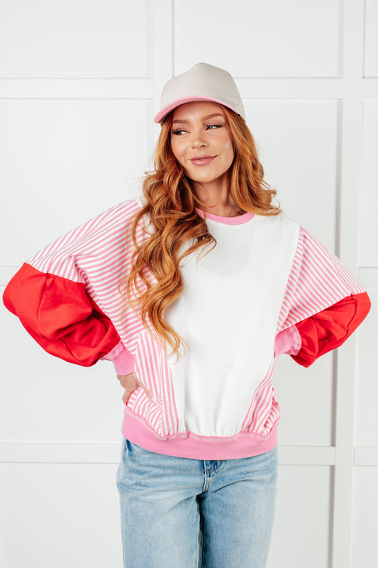 Stripes on My Sleeves Color Block Pullover - Southern Divas Boutique